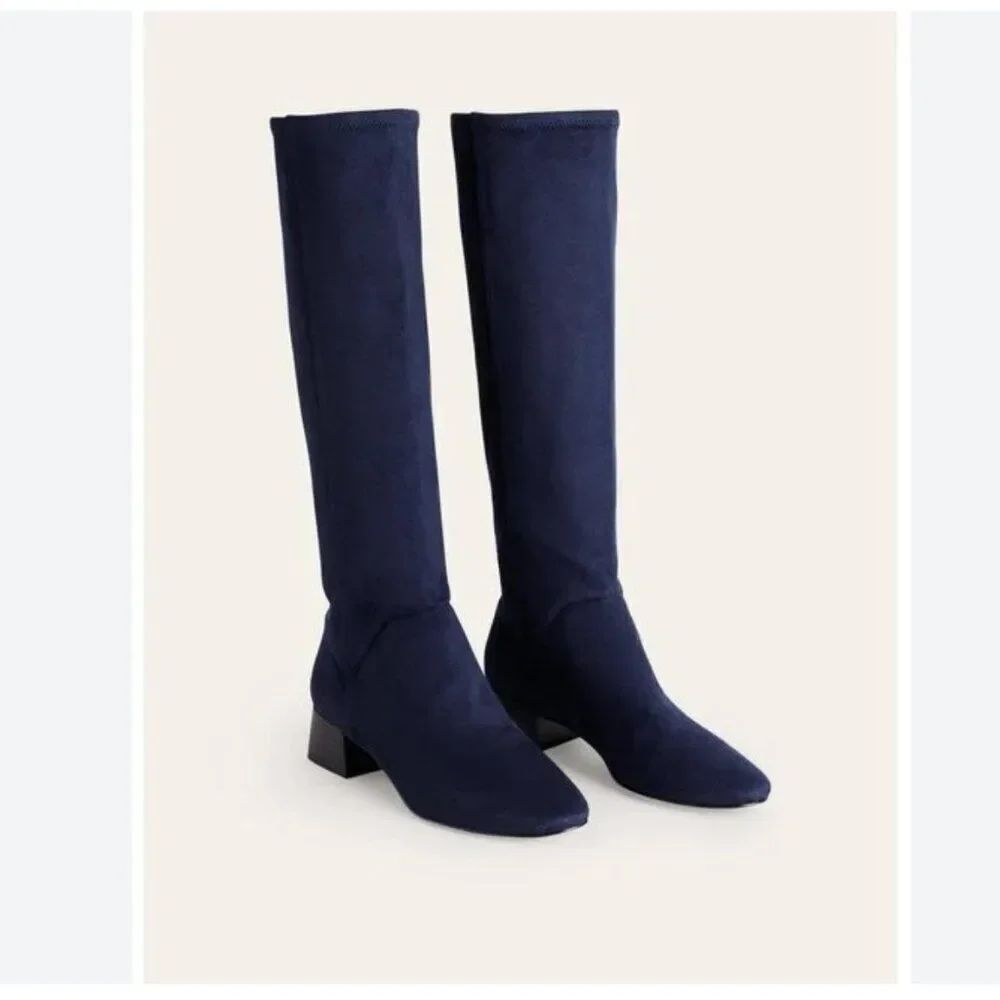 Boden Womens Cara Flat Stretch Knee Boots EU 36 US 5.5 Navy Blue A1578 NWOB